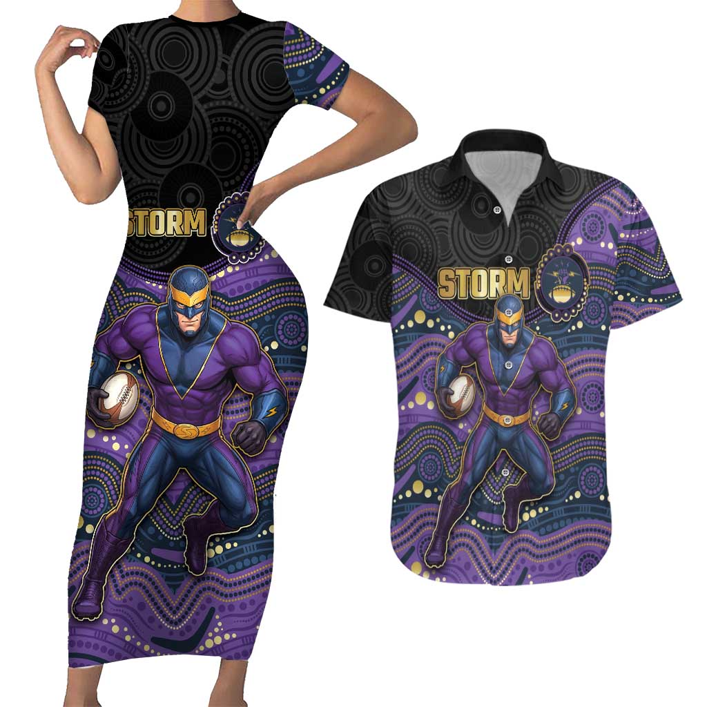 Custom Storm Couples Matching Short Sleeve Bodycon Dress and Hawaiian Shirt Warrior Mascot With Aboriginal Indigenous