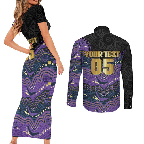 Custom Storm Couples Matching Short Sleeve Bodycon Dress and Long Sleeve Button Shirt Warrior Mascot With Aboriginal Indigenous