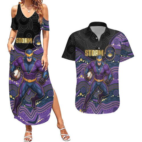 Custom Storm Couples Matching Summer Maxi Dress and Hawaiian Shirt Warrior Mascot With Aboriginal Indigenous