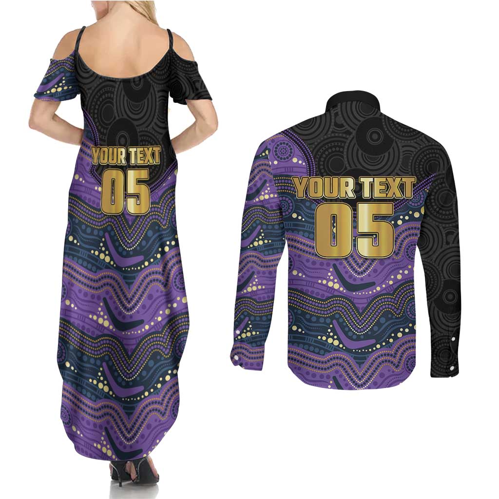Custom Storm Couples Matching Summer Maxi Dress and Long Sleeve Button Shirt Warrior Mascot With Aboriginal Indigenous