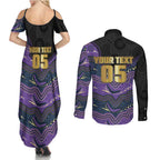 Custom Storm Couples Matching Summer Maxi Dress and Long Sleeve Button Shirt Warrior Mascot With Aboriginal Indigenous