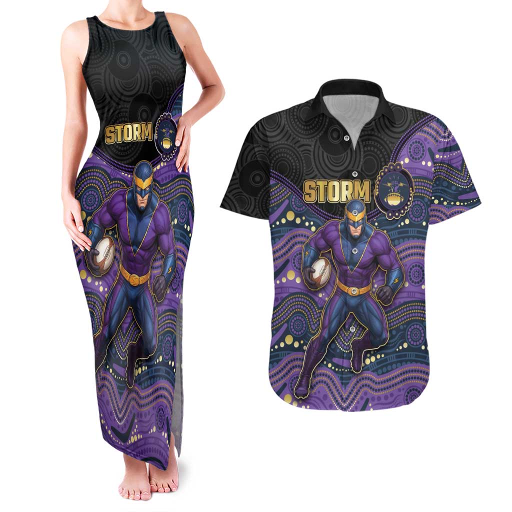 Custom Storm Couples Matching Tank Maxi Dress and Hawaiian Shirt Warrior Mascot With Aboriginal Indigenous