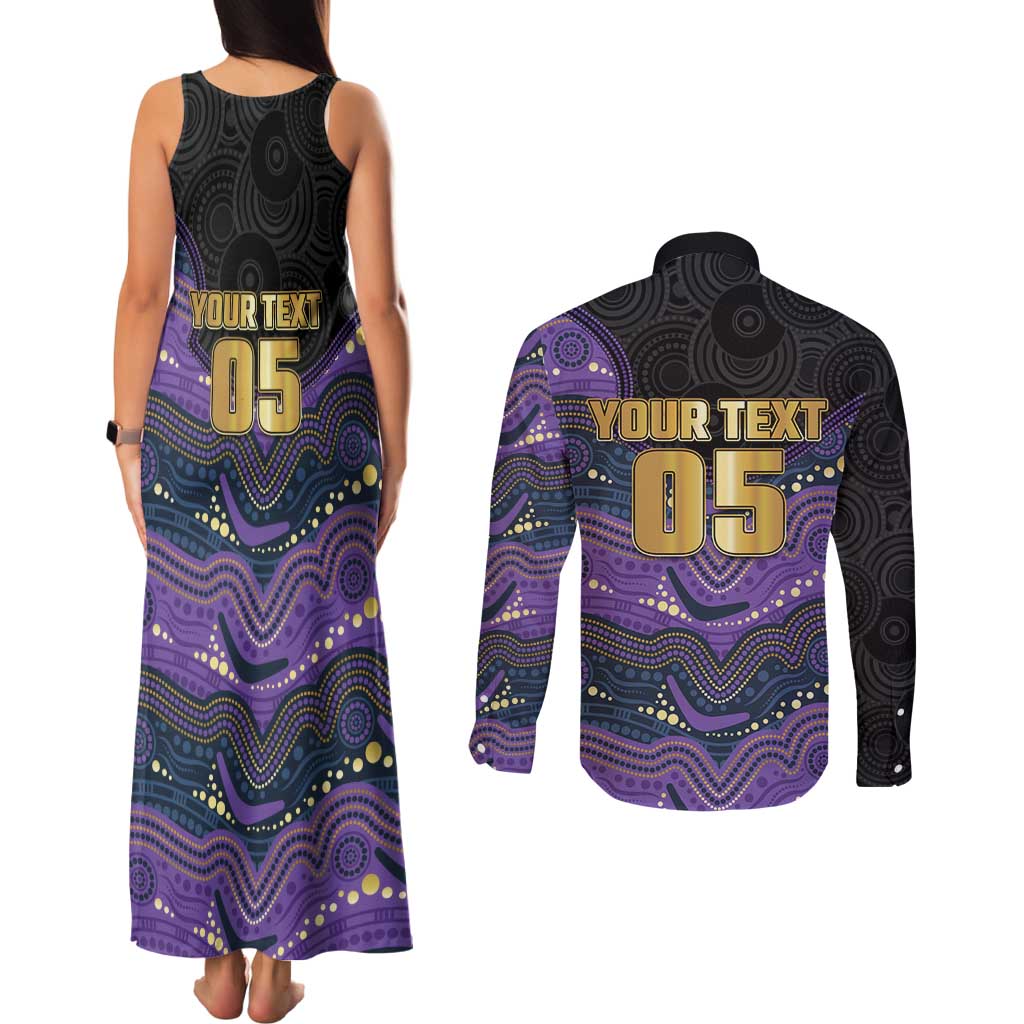 Custom Storm Couples Matching Tank Maxi Dress and Long Sleeve Button Shirt Warrior Mascot With Aboriginal Indigenous