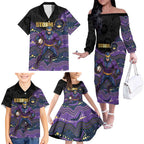 Custom Storm Family Matching Off The Shoulder Long Sleeve Dress and Hawaiian Shirt Warrior Mascot With Aboriginal Indigenous
