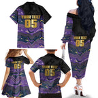Custom Storm Family Matching Off The Shoulder Long Sleeve Dress and Hawaiian Shirt Warrior Mascot With Aboriginal Indigenous