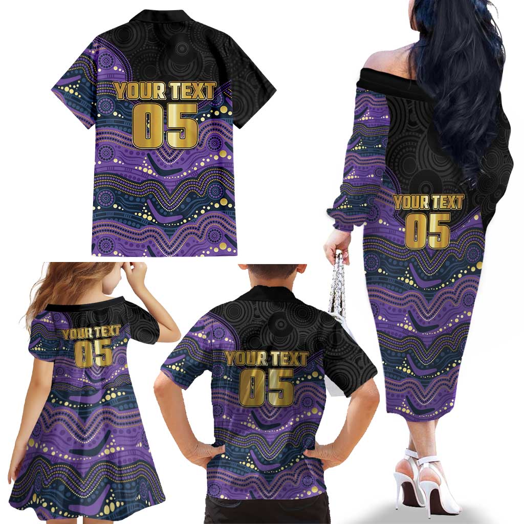 Custom Storm Family Matching Off The Shoulder Long Sleeve Dress and Hawaiian Shirt Warrior Mascot With Aboriginal Indigenous