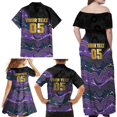 Custom Storm Family Matching Off Shoulder Maxi Dress and Hawaiian Shirt Warrior Mascot With Aboriginal Indigenous