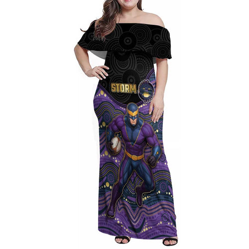 Custom Storm Family Matching Off Shoulder Maxi Dress and Hawaiian Shirt Warrior Mascot With Aboriginal Indigenous