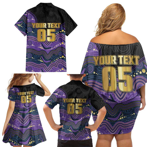 Custom Storm Family Matching Off Shoulder Short Dress and Hawaiian Shirt Warrior Mascot With Aboriginal Indigenous