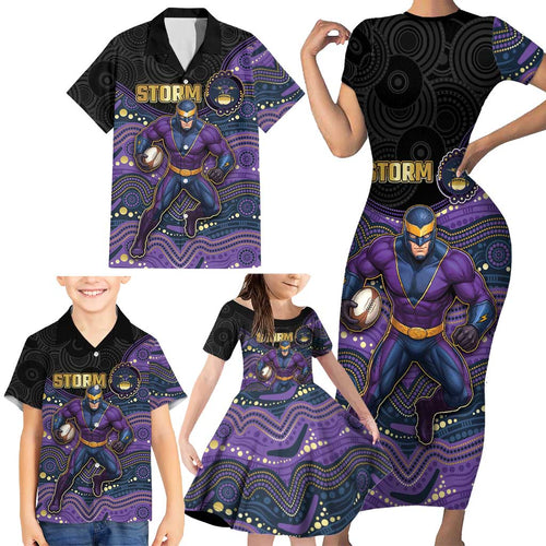 Custom Storm Family Matching Short Sleeve Bodycon Dress and Hawaiian Shirt Warrior Mascot With Aboriginal Indigenous