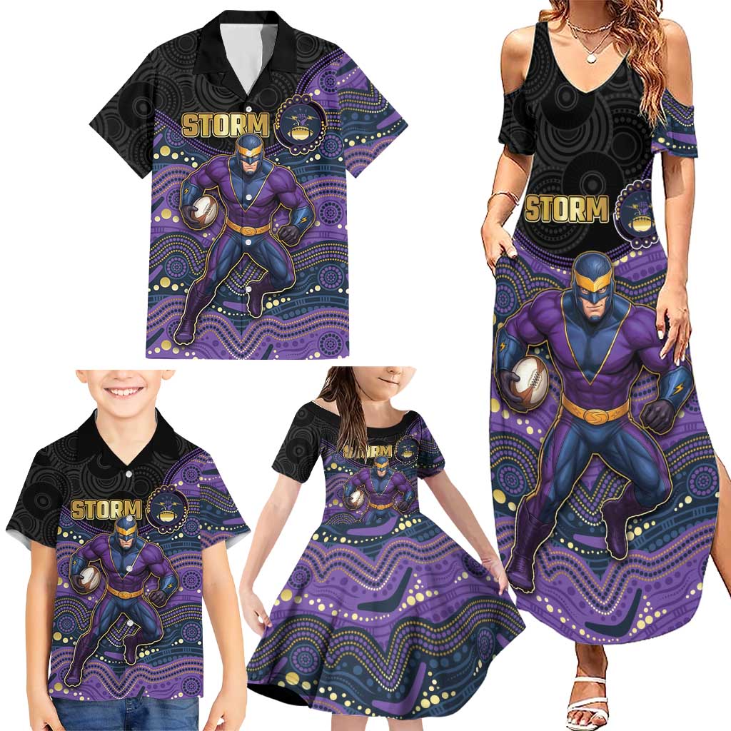 Custom Storm Family Matching Summer Maxi Dress and Hawaiian Shirt Warrior Mascot With Aboriginal Indigenous