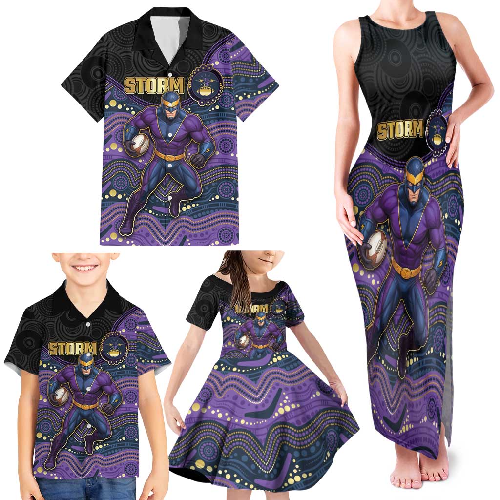 Custom Storm Family Matching Tank Maxi Dress and Hawaiian Shirt Warrior Mascot With Aboriginal Indigenous
