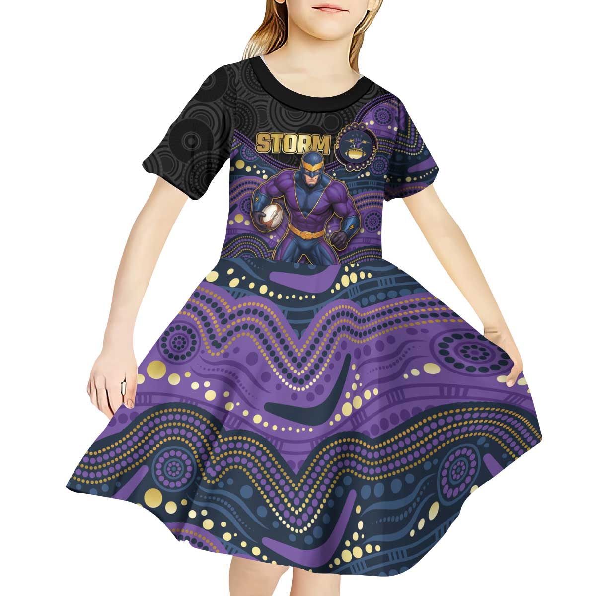 Custom Storm Kid Short Sleeve Dress Warrior Mascot With Aboriginal Indigenous