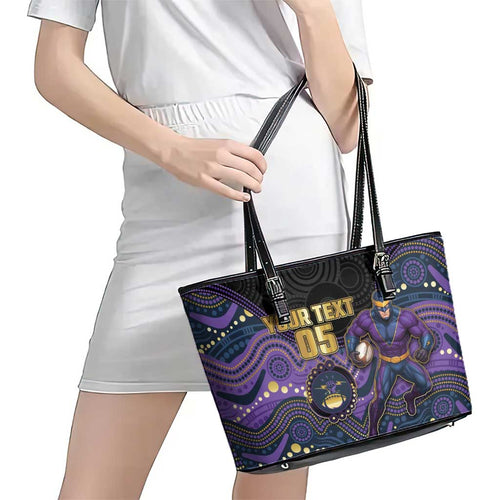 Custom Storm Leather Tote Bag Warrior Mascot With Aboriginal Indigenous