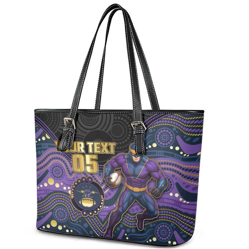 Custom Storm Leather Tote Bag Warrior Mascot With Aboriginal Indigenous