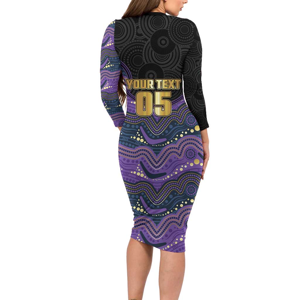 Custom Storm Long Sleeve Bodycon Dress Warrior Mascot With Aboriginal Indigenous