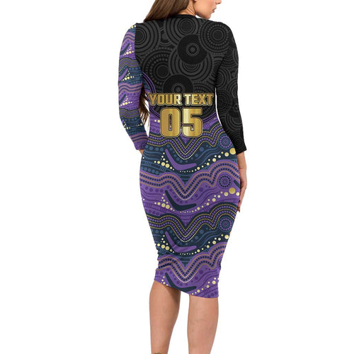 Custom Storm Long Sleeve Bodycon Dress Warrior Mascot With Aboriginal Indigenous