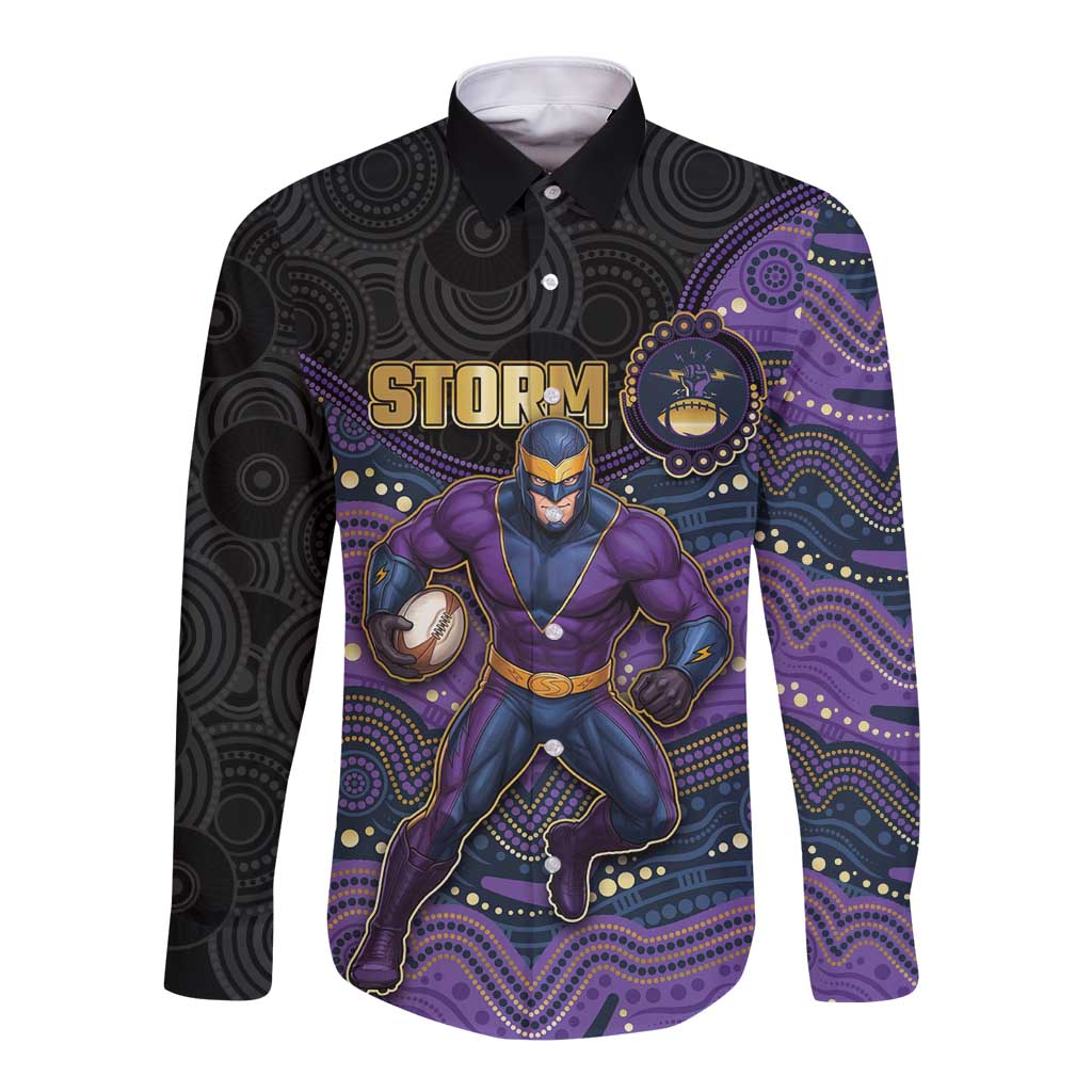 Custom Storm Long Sleeve Button Shirt Warrior Mascot With Aboriginal Indigenous