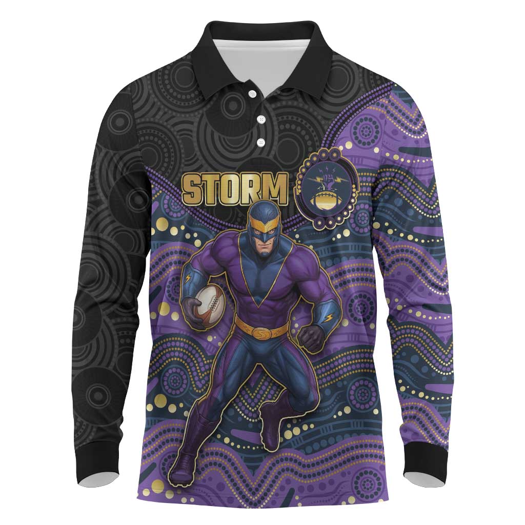 Custom Storm Long Sleeve Polo Shirt Warrior Mascot With Aboriginal Indigenous