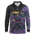 Custom Storm Long Sleeve Polo Shirt Warrior Mascot With Aboriginal Indigenous