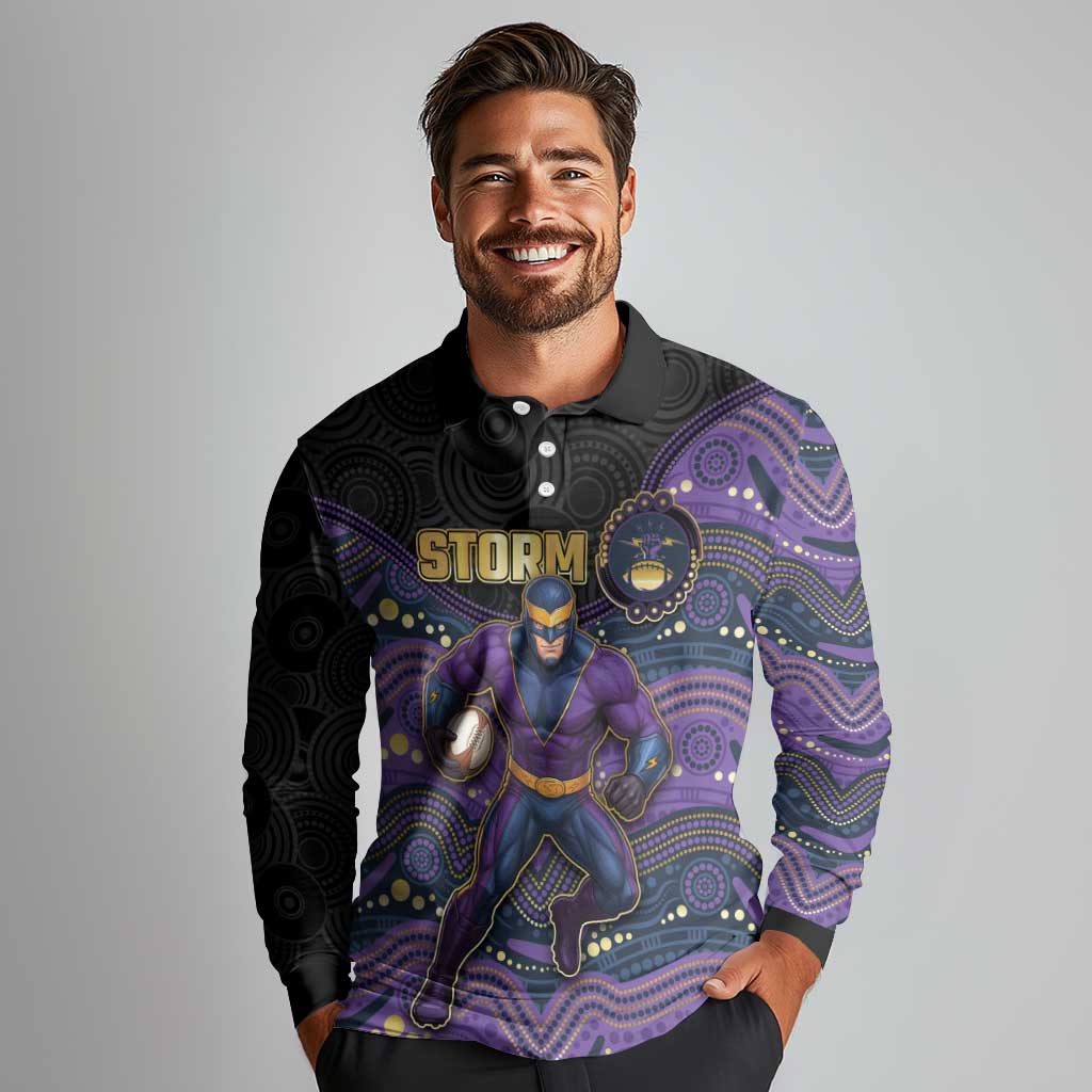 Custom Storm Long Sleeve Polo Shirt Warrior Mascot With Aboriginal Indigenous