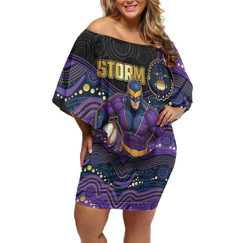 Custom Storm Off Shoulder Short Dress Warrior Mascot With Aboriginal Indigenous