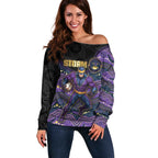Custom Storm Off Shoulder Sweater Warrior Mascot With Aboriginal Indigenous