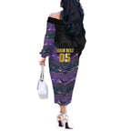 Custom Storm Off The Shoulder Long Sleeve Dress Warrior Mascot With Aboriginal Indigenous