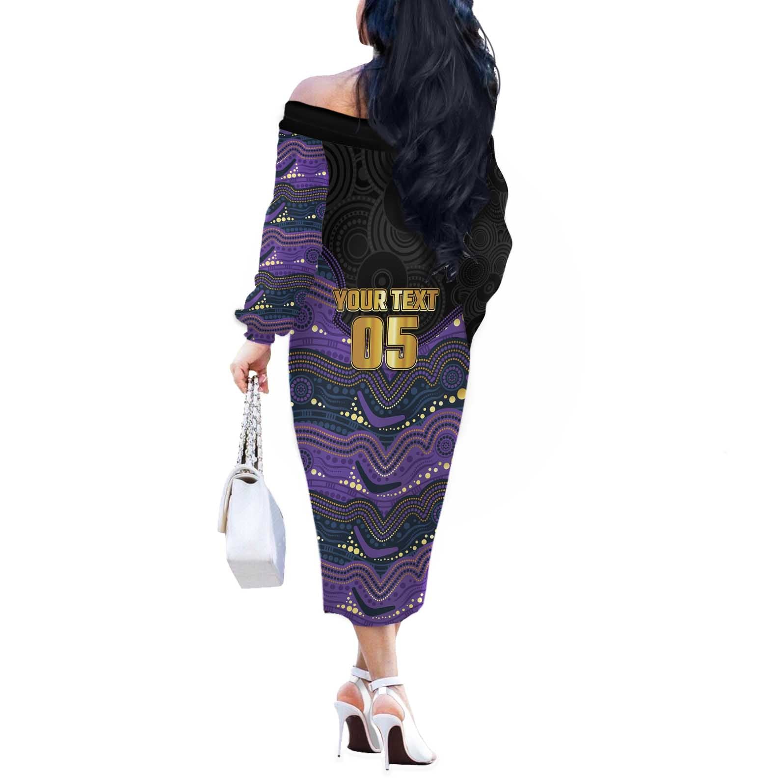 Custom Storm Off The Shoulder Long Sleeve Dress Warrior Mascot With Aboriginal Indigenous