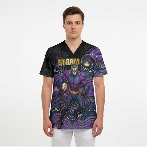 Custom Storm Scrub Top Warrior Mascot With Aboriginal Indigenous