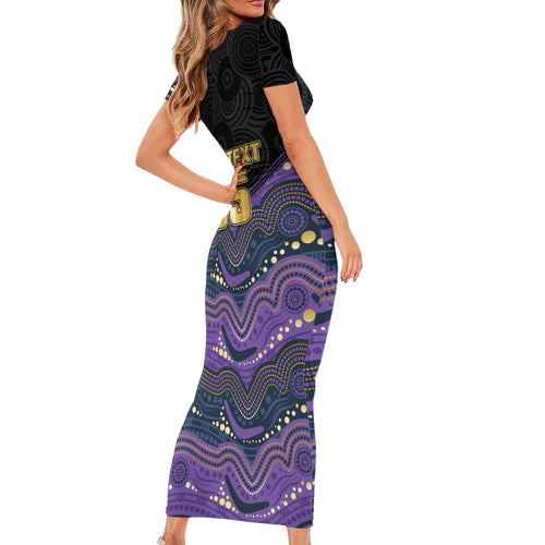 Custom Storm Short Sleeve Bodycon Dress Warrior Mascot With Aboriginal Indigenous