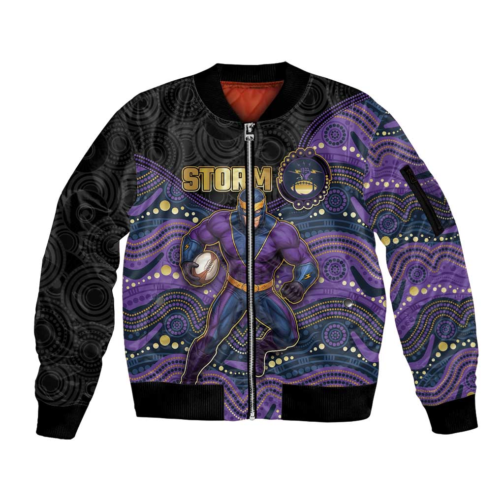 Custom Storm Sleeve Zip Bomber Jacket Warrior Mascot With Aboriginal Indigenous
