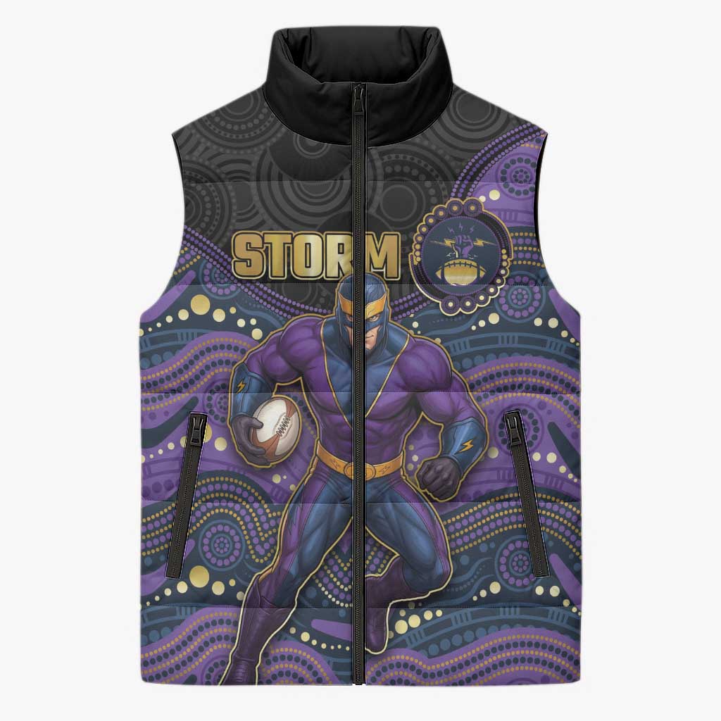 Custom Storm Sleeveless Puffer Jacket Warrior Mascot With Aboriginal Indigenous