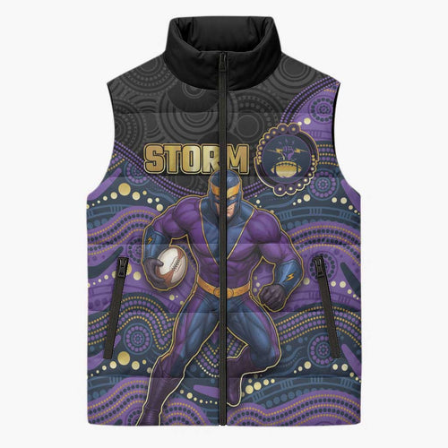 Custom Storm Sleeveless Puffer Jacket Warrior Mascot With Aboriginal Indigenous