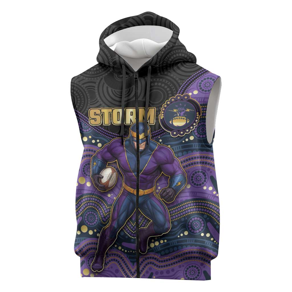 Custom Storm Sleeveless Zip Hoodie Warrior Mascot With Aboriginal Indigenous
