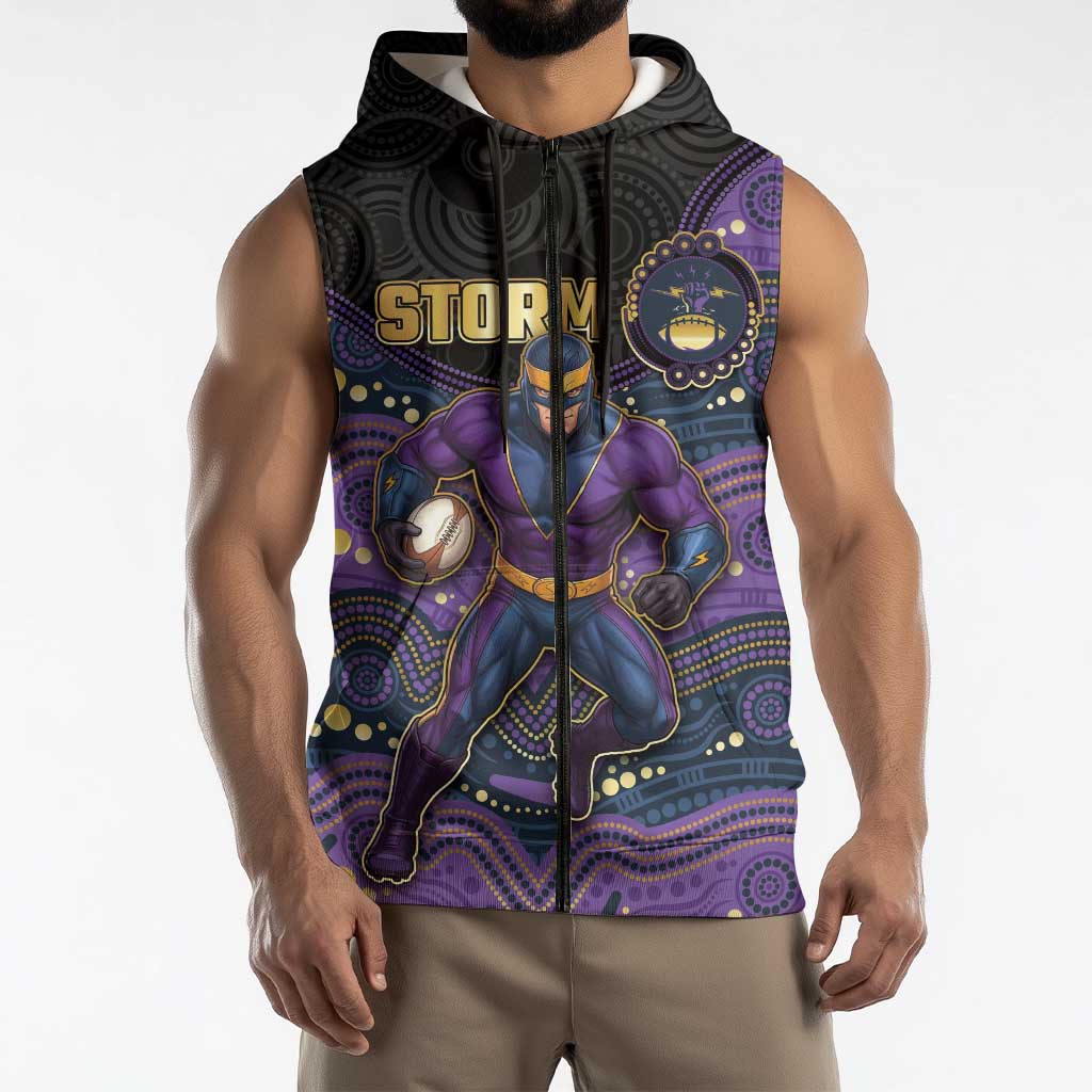 Custom Storm Sleeveless Zip Hoodie Warrior Mascot With Aboriginal Indigenous