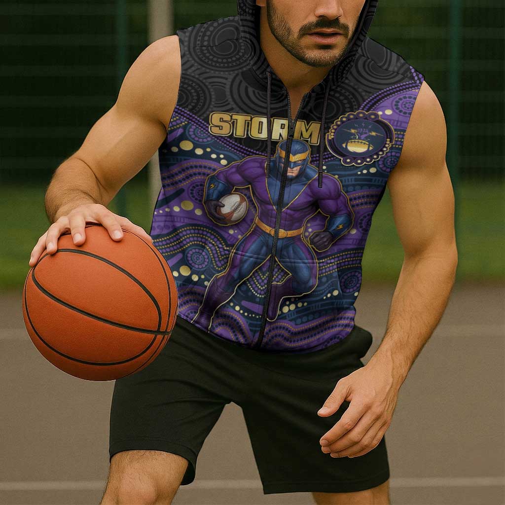 Custom Storm Sleeveless Zip Hoodie Warrior Mascot With Aboriginal Indigenous