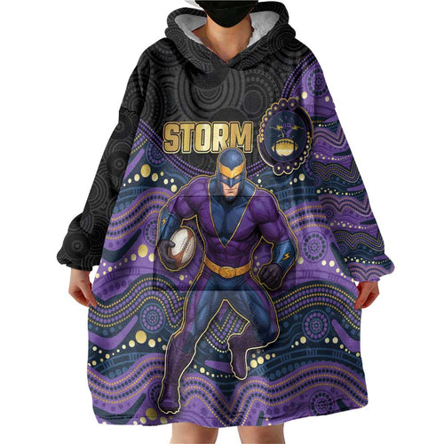 Custom Storm Wearable Blanket Hoodie Warrior Mascot With Aboriginal Indigenous