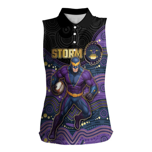 Custom Storm Women Sleeveless Polo Shirt Warrior Mascot With Aboriginal Indigenous