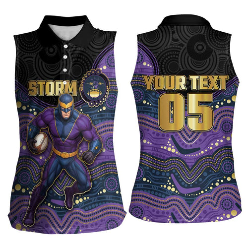 Custom Storm Women Sleeveless Polo Shirt Warrior Mascot With Aboriginal Indigenous
