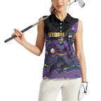 Custom Storm Women Sleeveless Polo Shirt Warrior Mascot With Aboriginal Indigenous