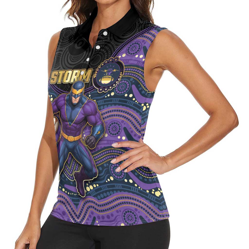 Custom Storm Women Sleeveless Polo Shirt Warrior Mascot With Aboriginal Indigenous