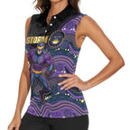 Custom Storm Women Sleeveless Polo Shirt Warrior Mascot With Aboriginal Indigenous