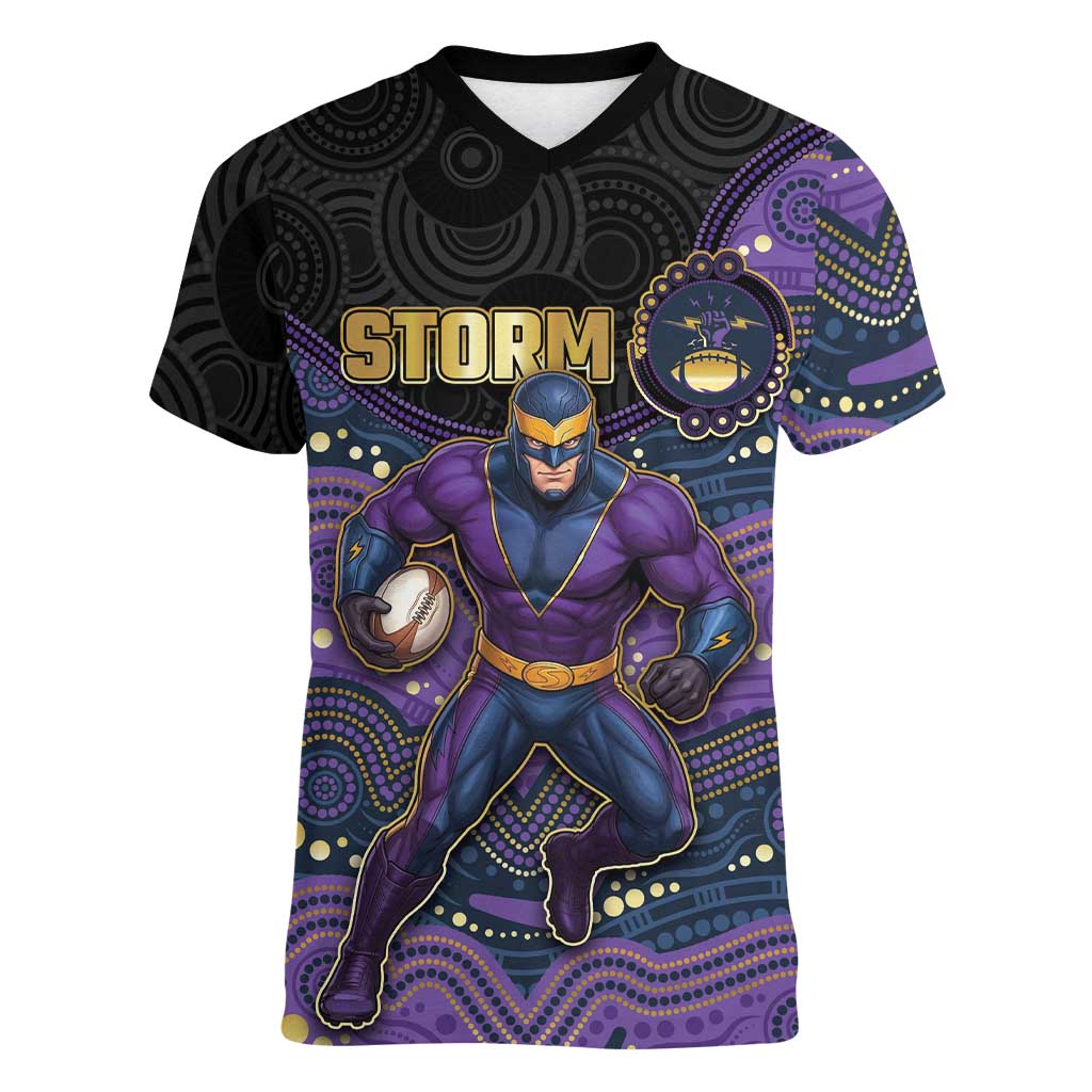 Custom Storm Women V-Neck T-Shirt Warrior Mascot With Aboriginal Indigenous