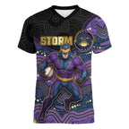 Custom Storm Women V-Neck T-Shirt Warrior Mascot With Aboriginal Indigenous