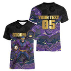Custom Storm Women V-Neck T-Shirt Warrior Mascot With Aboriginal Indigenous