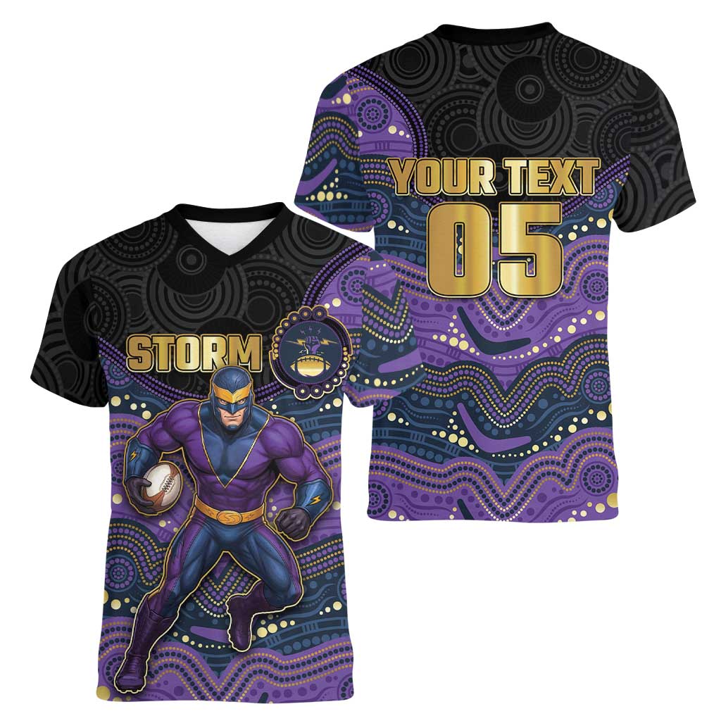 Custom Storm Women V-Neck T-Shirt Warrior Mascot With Aboriginal Indigenous