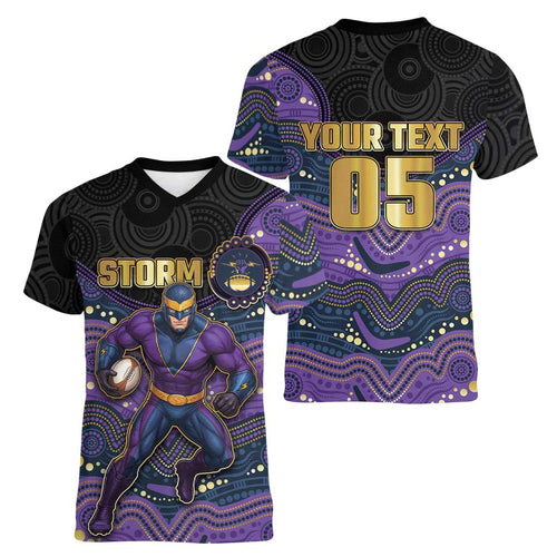 Custom Storm Women V-Neck T-Shirt Warrior Mascot With Aboriginal Indigenous