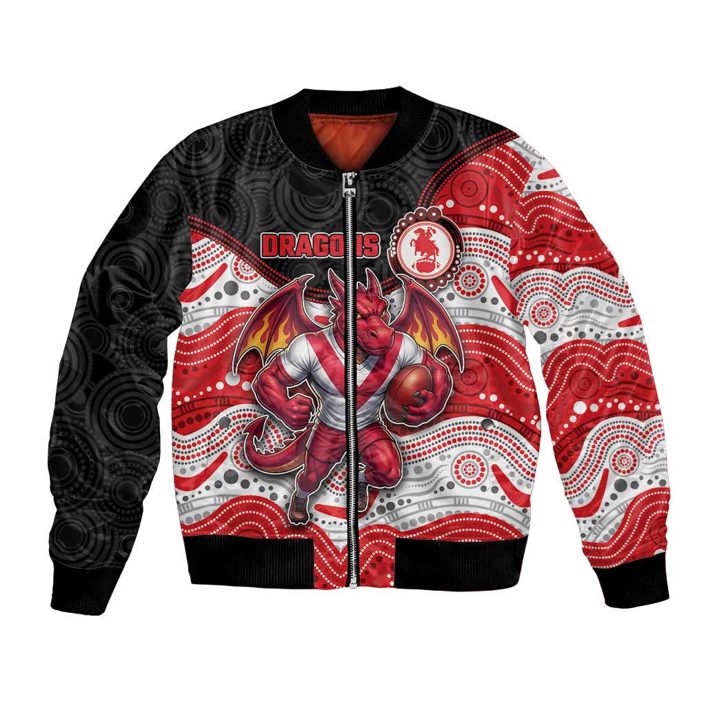Custom Dragons Bomber Jacket Warrior Mascot With Aboriginal Indigenous