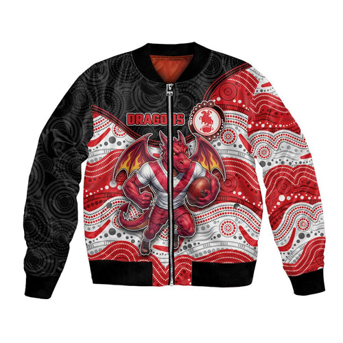 Custom Dragons Bomber Jacket Warrior Mascot With Aboriginal Indigenous